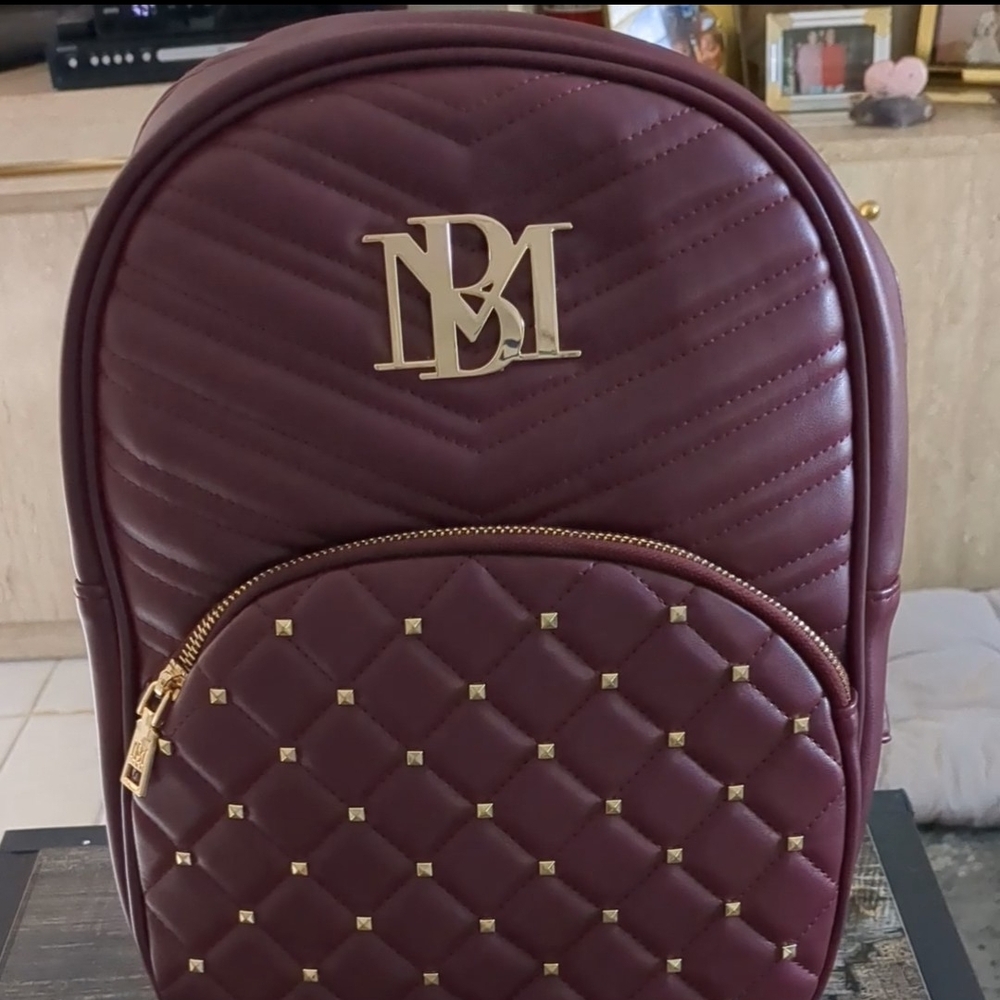 Badgley Mischka Burgundy Quilted Backpack 12"W X 14"L - Picture 8 of 8